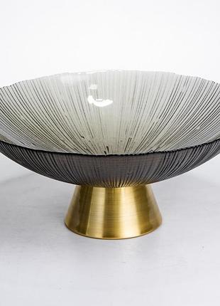 Фруктовница стеклянная «gold & grey» 34 см на золотой ножке yiwu hp-34-119