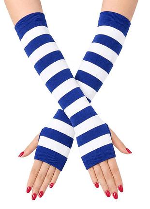 Митенки трикотажные для женщин и девочек полосатые бело-синие one size 6482 хлопковые нарукавники в полоску по локоть мышки морячка