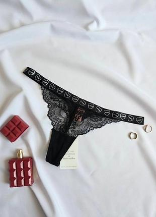 Трусики стринги кружевные черные m98 10 hunkemoller