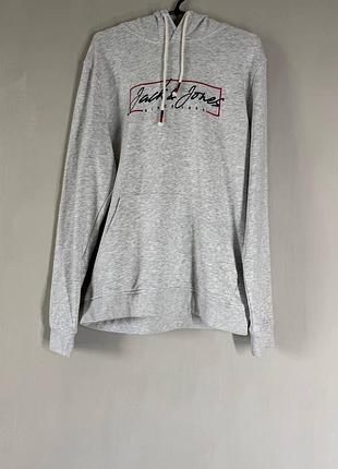 Стильное мужское серое худи jack &amp; jones с принтом