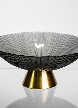 Фруктовница стеклянная «gold & grey» 24 см на золотой ножке yiwu hp-34-118