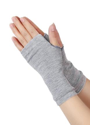 Митенки без пальцев короткие однотонные светло-серые one size длина 15 см 6230 хлопковые меланжевые мотылек с отверстием для большого пальца
