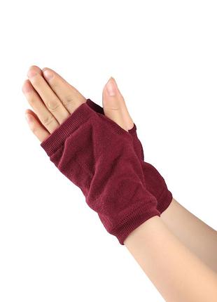 Митенки короткие без пальцев трикотажные бордовые one size 6205 длина 15 см хлопковые мотылки с отверстием для большого пальца вишневые нарукавники