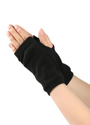 Митенки короткие без пальцев однотонные черные one size длина 15 см 6200 хлопковые мотыльки с отверстием для большого пальца трикотажные