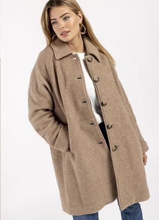 Пальто studio anneloes puck solid boiled wool coat в цвете капучино оверсайз из вяленой шерсти