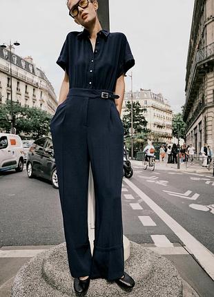 Zara crepe jumpsuit navy blue l новий з біркою комбинезон комбінезон