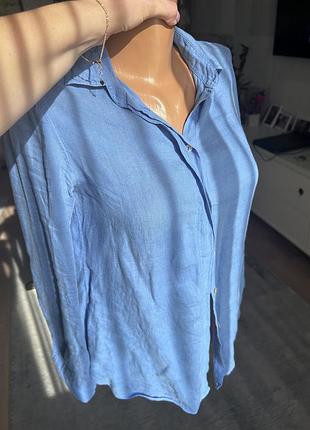 Крута лляна сорочка massimo dutti яскравого волошкового кольору