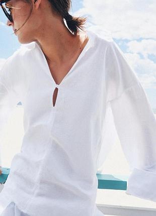 Рубашка zw collection с льном и бахромой zara