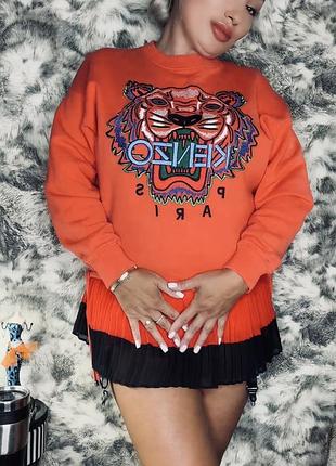 Оранжево-коралловый свитшот худи толстовка kenzo с вышивкой tiger,м.