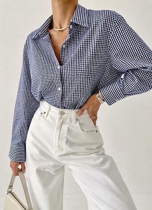 Базова синя оверсайз  j.crew в синьо-білу клітинку, 98% органічної бавовни. розмір  l-xl, можна s-m(вільно як оверсайз)