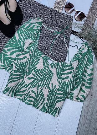 Літня блуза h&m m блуза на гумці блузка в тропічний принт з об’ємними рукавами
