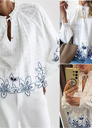 Блуза белая с вышивкой zara new.