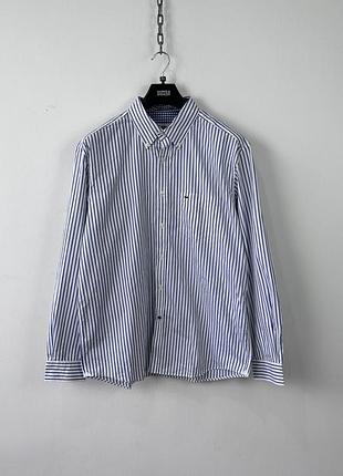 Сорочка в смужку lacoste mens striped long sleeve button down shirt size 44 xl blue white cotton