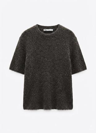 Теплый серый вязаный свитер футболка zara размер m
