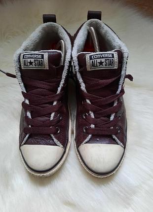 Утеплені шкіряні кеди converse chuck taylor all star у бордовому / коричневому кольорі (burnt umber / bordo