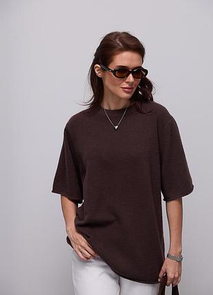 В'язана кофта oversize з коротким рукавом - коричневий цвет, one size (є розміри)