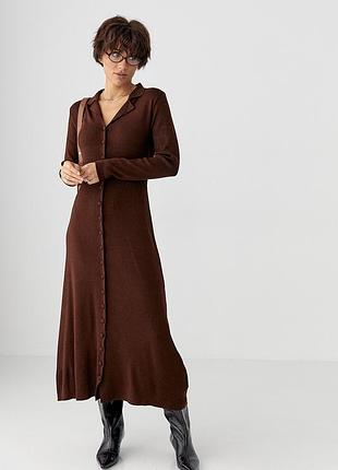 Трикотажна довга сукня на ґудзиках - коричневий цвет, one size (є розміри)