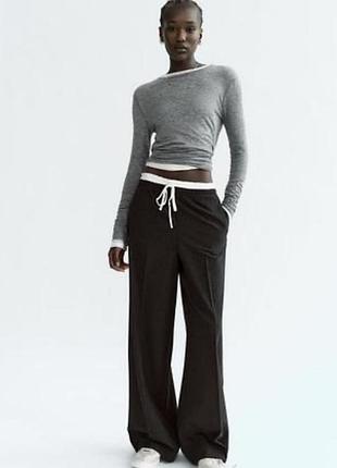 Чорні широкі штани zara з білим шнурком, розмір xs (eur 34), стан ідеальний