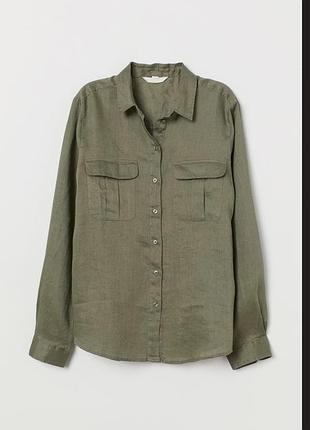 Лляна хакі сорочка h&m 38