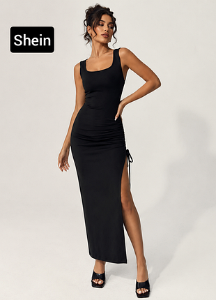 Платье женское макси черное с разрезом по ноге от бренда shein xs