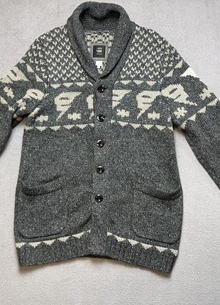 G-star raw draha чоловічий вовняний кардиган шалевий комір жакард сірий m