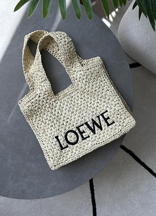 Сумка - шопер loewe medium font tote in raffia бежева жіноча