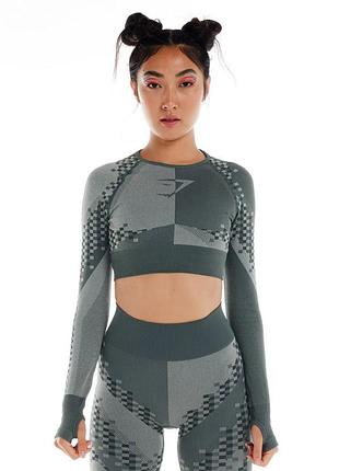 Вкорочений спортивний топ з довгими рукавами gymshark wtflex cyborg seamless