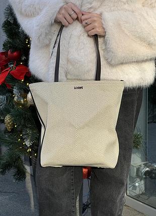 Сумка - шопер loewe medium puzzle textile tote bag  бежева жіноча