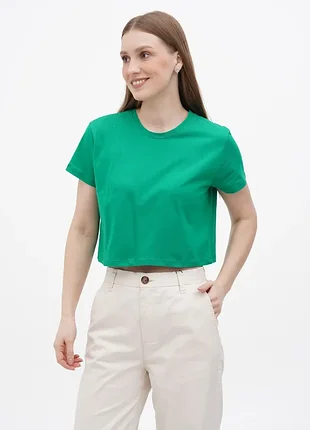 Футболка женская stradivarius зеленая xs из 100% хлопка базовая летняя футболка однотонная кэжуал акция топ-топ распродаж брендовая тренд скидка мода