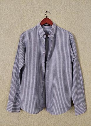 Льняная рубашка в полоску цвета шалфей yaly couture