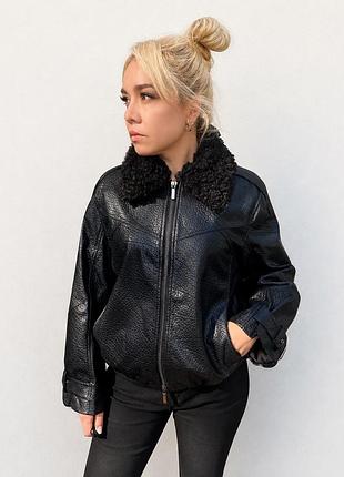 Шкіряна трендова куртка косуха бомбер куртка з воротником zara