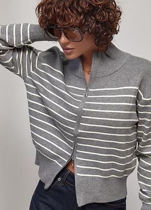 Кардиган в полоску с воротником-стойкой - серый цвет, one size (имеют размеры)