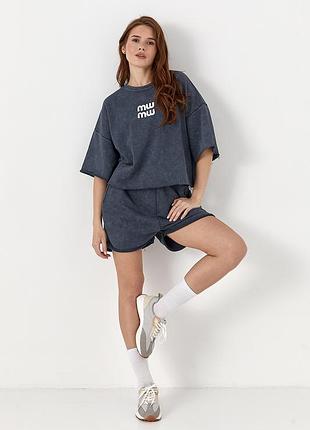 Спортивный костюм miu miu с шортами - темно-серый цвет, l (имеется размеры)