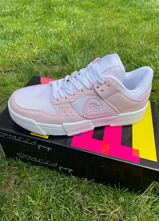 Женские кроссовки nike dunk, натуральная кожа, белые с розовыми вставками