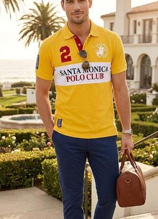 Поло мужского бренда santa monica ✨
полуобхват груди-52 cм;
по плечам-45см, 
длина изделия -67 см.
длина рукава -20 см