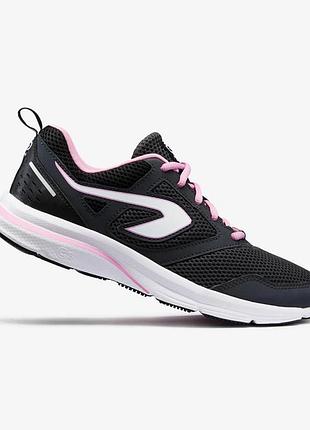 Кроссовки kalenji run active в черно-розовом цвете с технологией амортизации cs в пятке, размер 37, стелька 23,5 см. состояние новых