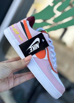 Кросівки яскраві nike air force 1 shadow у забарвленні ніжний рожевий + оранжевий neon