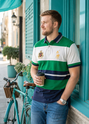 Мужское поло polo ralph lauren big pony custom slim fit зеленый xxl