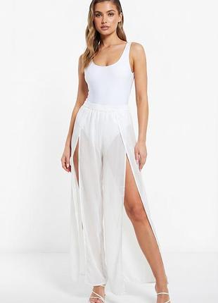 Білі пляжні штани / парео-брюки з розрізами boohoo розмір s