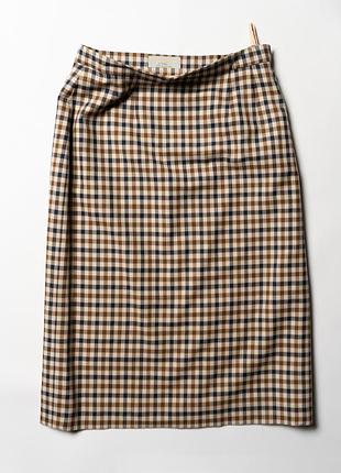 Aquascutum plaid check skirt wool vintage england multicolor midi straight [dwh017380]