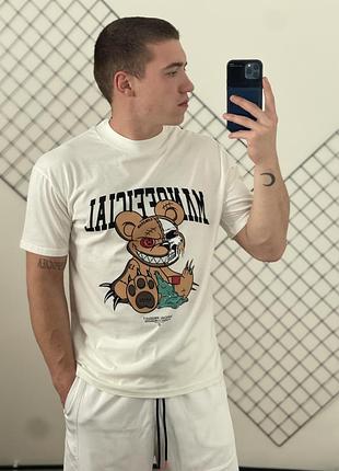 Молочна оверсайз футболка boohooman teddy manofficial print