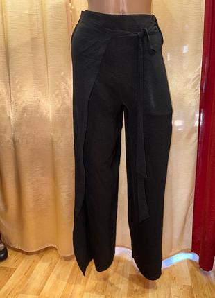 Черные брюки-палаццо с запахом и боковыми завязками на талии zara p.s