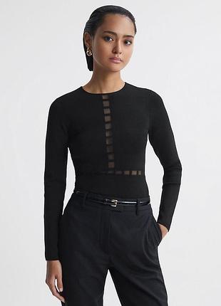 Віскозна кофта reiss sadie mesh panel fitted top лонгслів світшот светр джемпер