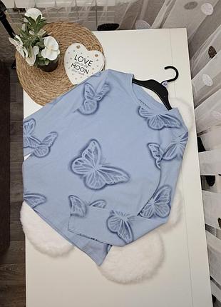 Голубой лонгслив с бабочками от primark 11-12 лет (146-152)