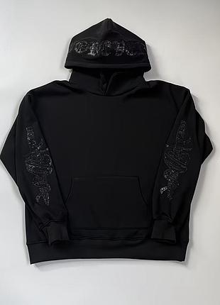 Amiri black glitter / rhinestone dagger & snake hoodie