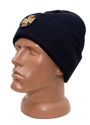 Шапка «дснс» связана на флисе с отворотом navy blue