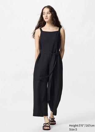 Комбинезон uniqlo из льна черный linen blend jumpsuit