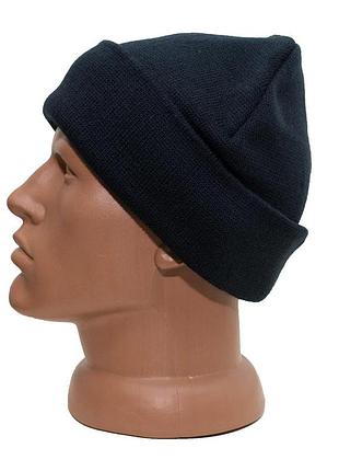 Шапка вязаная на флисе с отворотом navy blue