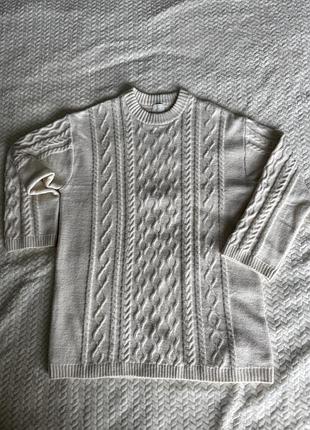 Об'ємний молочний светр h&m з фактурною в'язкою «коси» розмір m/l, з вовною