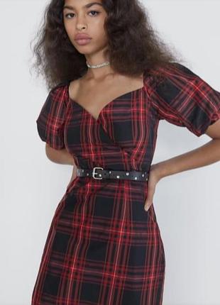 Платье мини в клетку в клетку красная zara зара